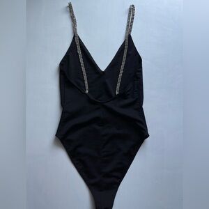 Black silk body suit with diamond straps Forever 21 Sz S